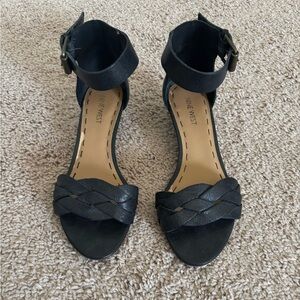 Nine West Black Braided Open-Toe Ankle-Strap Heels